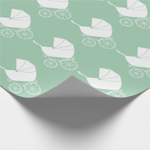 Vintage-Kinderwagen-Baby-Party Grün Geschlechtsneu Geschenkpapier
