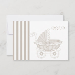 VINTAGE-KINDERWAGEN-BABY-TAUFE SEPIA/WEISS RSVP KARTE
