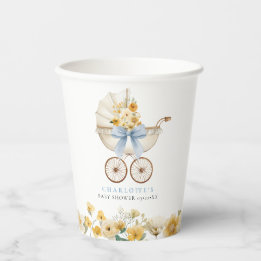 Vintage-Kinderwagen Blaue Blumen Baby Shower Tasse Pappbecher