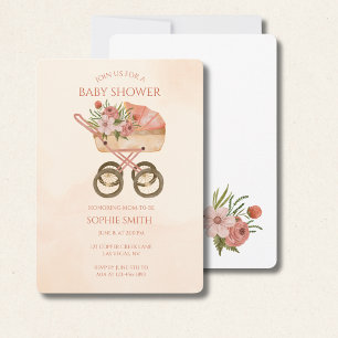 Vintage-Kinderwagen-Blumen-Baby-Party Einladung