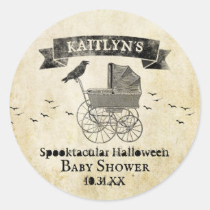 Vintage Kinderwagen Halloween Babyparty Runder Aufkleber