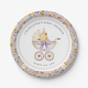 Vintage-Kinderwagen-Lavendel-Blumen-Baby-Shower-Te Pappteller