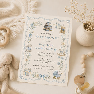Vintage-Kinderzimmer-blaue-Blumen-Einladung-zur-Ba Einladung