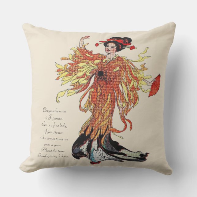 Vintage Kinderzimmer-Reim-Erntedank-Chrysantheme Kissen (Vorderseite)