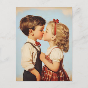 Vintage Kindheit Sweetheart Kiss Postkarte