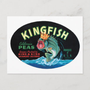 Vintage Kingfish Erbsen Kistenetikett Postkarte