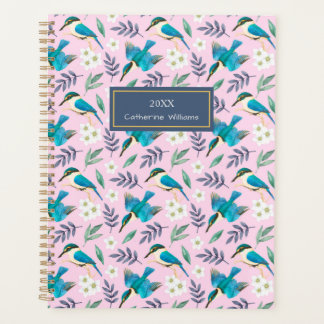 Vintage Kingfisher Birds Floral Rosa Muster Name Planer