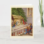 Vintage Kirchenativity-Gruß-Karte Feiertagskarte<br><div class="desc">Retro/Vintage Weihnachtsgrußkarte.  Zwei entzückende Kinder,  die vor der Kinderkrippe in der Kirche knien und beten!</div>