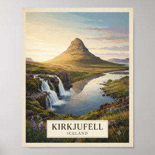 Vintage Kirkjufell Island Reiseplakat Island Poster