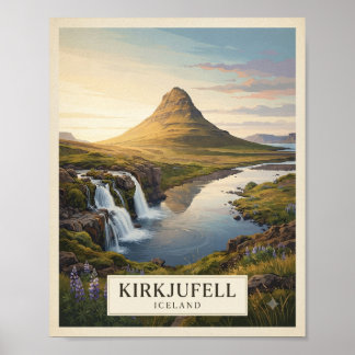 Vintage Kirkjufell Island Reiseplakat | Island Poster