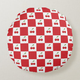 Vintage Kirsch-Gingham: Coquette Cottagecore Rundes Kissen