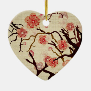 Vintage Kirschbaum Verzierung Keramik Ornament