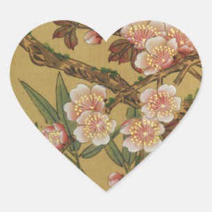 Vintage Kirschblüten Asiatische Japanische Blumen Herz-Aufkleber