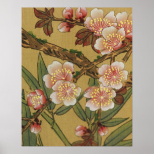 Vintage-Kirschblüten asiatische japanische Blumen Poster