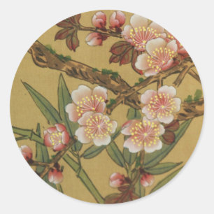 Vintage Kirschblüten Asiatische Japanische Blumen Runder Aufkleber