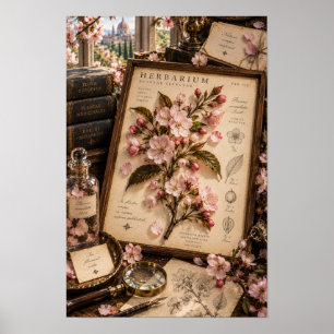 Vintage-Kirschblüten-Herbarium-Wandkunst Poster