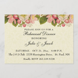 Vintage-Kirschblüten-Hochzeitsprobe-Dinner Einladung
