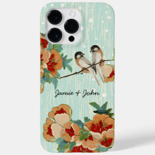 Vintage Kirschblüten-Liebesvögel Pfirsich-Minze Case-Mate iPhone 14 Pro Max Hülle