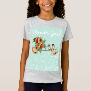 Vintage Kirschblüten-Liebesvogel Pfirsich-Minze T-Shirt
