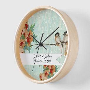 Vintage Kirschblüten-Liebesvogel Pfirsich-Minze Uhr