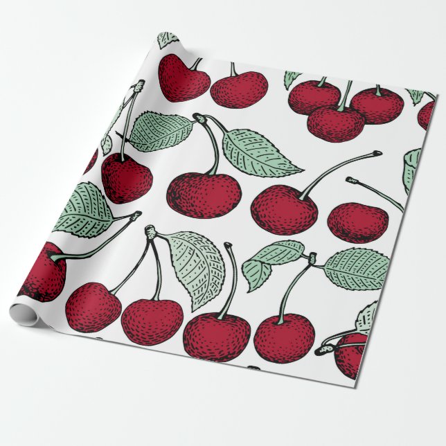 Vintage Kirsche nahtlos. Hintergrund Geschenkpapier (Ungerollt)