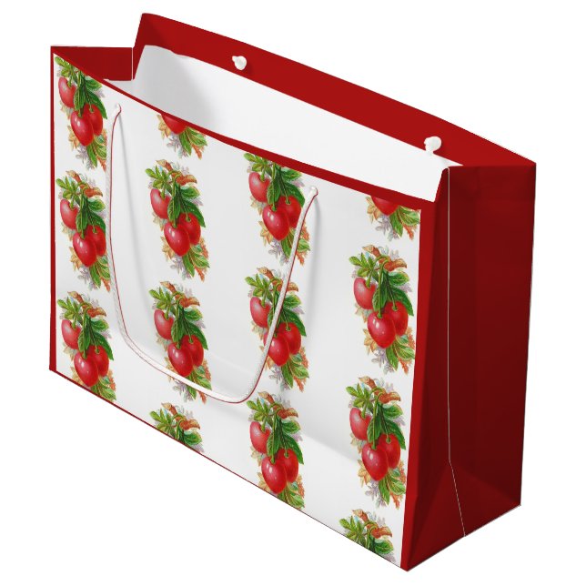 Vintage Kirschen Große Geschenktüte (Vorderseite Schrägansicht)