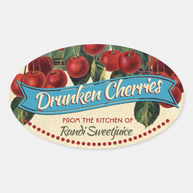 Vintage Kirschmarmelade bewahrt Zuhause-Konservene Ovaler Aufkleber (Vorderseite)