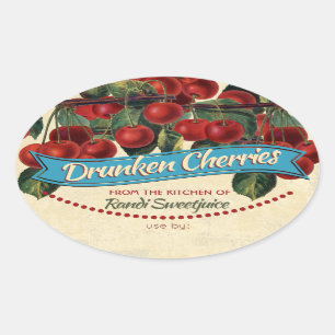 Vintage Kirschmarmelade bewahrt Zuhause-Konservene Ovaler Aufkleber