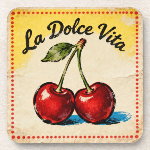 Vintage-Kirschrose La Dolce Vita Retro-Ästhetik  Getränkeuntersetzer