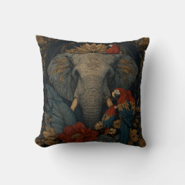 Vintage-Kissen mit Elefant und Papagei im botanisc Kissen