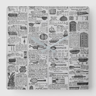 Vintage Kitchen Utensils Quadratische Wanduhr