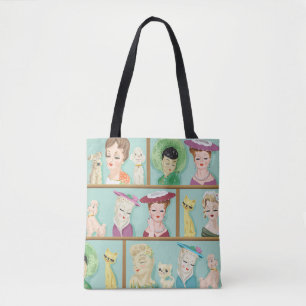 Vintage Kitsch Damenkopfvasen mit Katzen und Hunde
