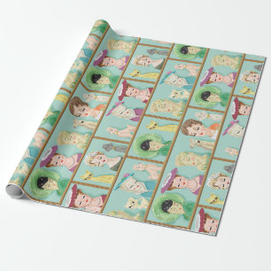 Vintage Kitsch Damenkopfvasen mit Katzen und Hunde Geschenkpapier