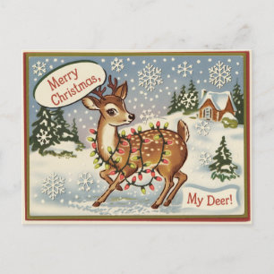 Vintage Kitsch Hirsch Weihnachten Postkarte