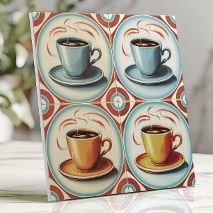 Vintage-Kitsch-Kaffeetassen in Pastellblau und Rot Fliese