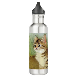 Vintage Kitten Illustration mit Blume Edelstahlflasche