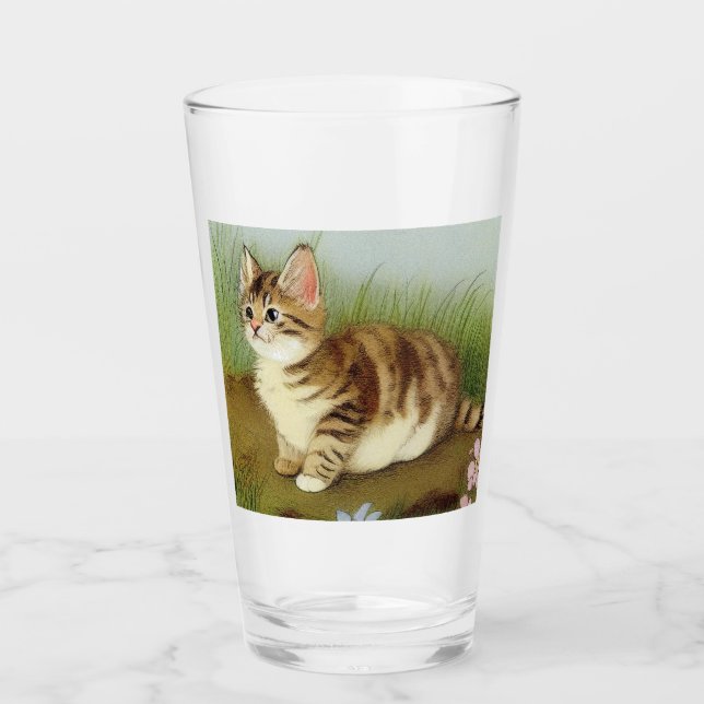Vintage Kitten Illustration mit Blume Glas (Vorderseite)