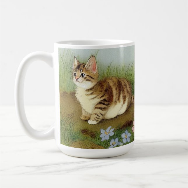 Vintage Kitten Illustration mit Blume Kaffeetasse (Links)