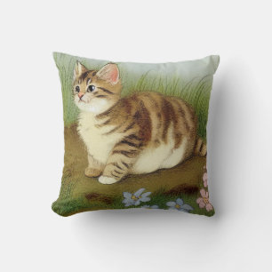 Vintage Kitten Illustration mit Blume Kissen