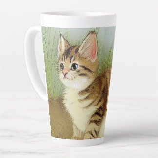 Vintage Kitten Illustration mit Blume Milchtasse