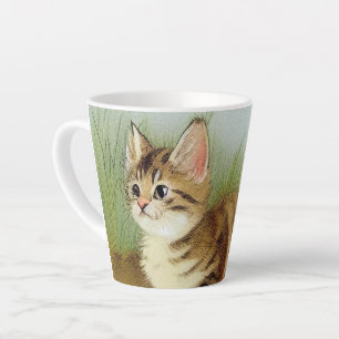 Vintage Kitten Illustration mit Blume Milchtasse