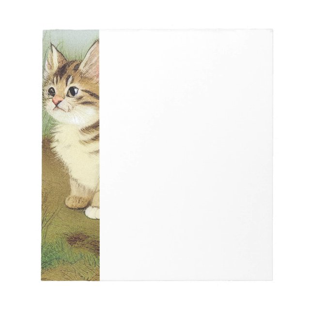 Vintage Kitten Illustration mit Blume Notizblock (Vorderseite)