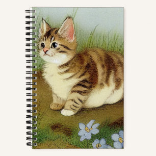 Vintage Kitten Illustration mit Blume Notizbuch