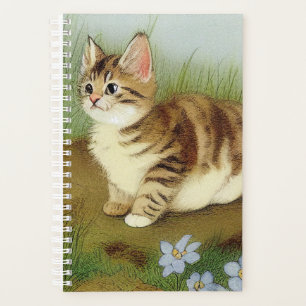 Vintage Kitten Illustration mit Blume Planer