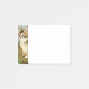 Vintage Kitten Illustration mit Blume Post-it Klebezettel