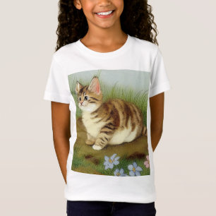Vintage Kitten Illustration mit Blume T-Shirt