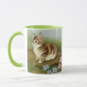 Vintage Kitten Illustration mit Blume Tasse