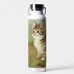 Vintage Kitten Illustration mit Blume Trinkflasche