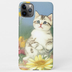 Vintage Kitten Illustration mit gelben Blumen iPhone 11Pro Max Hülle
