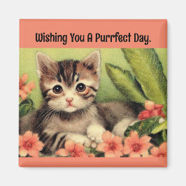 Vintage Kitten in Blume Magnet